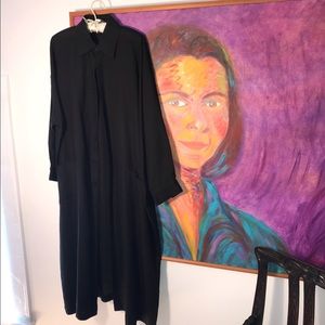 Eskandar linen button up shirt collar Dress, black